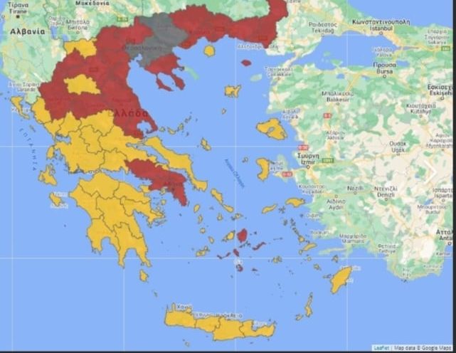 Greece red zone map