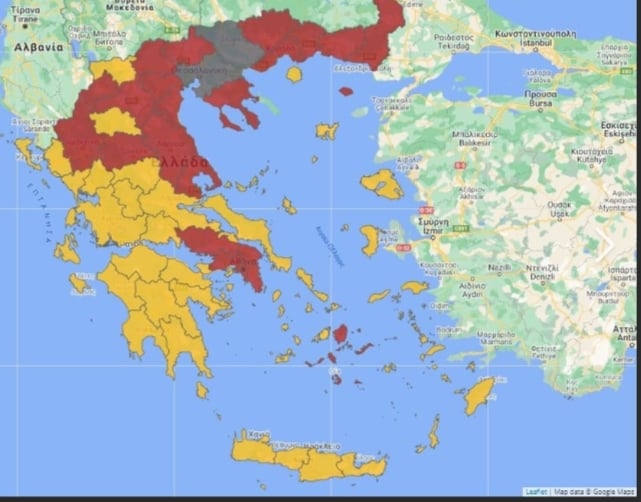 Greece red zone map